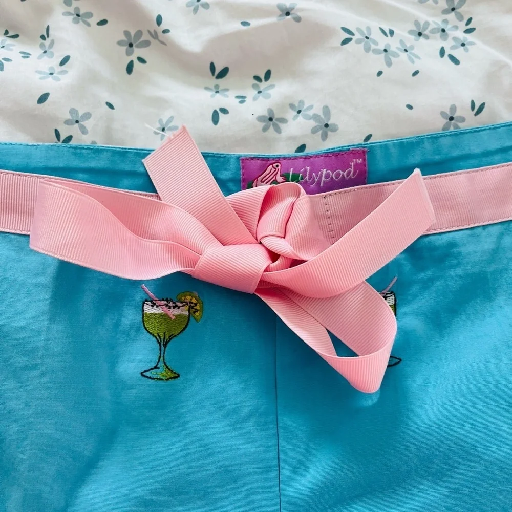 Lilypod Vintage Blue Cocktail Print Women‎ Pants, Size 12